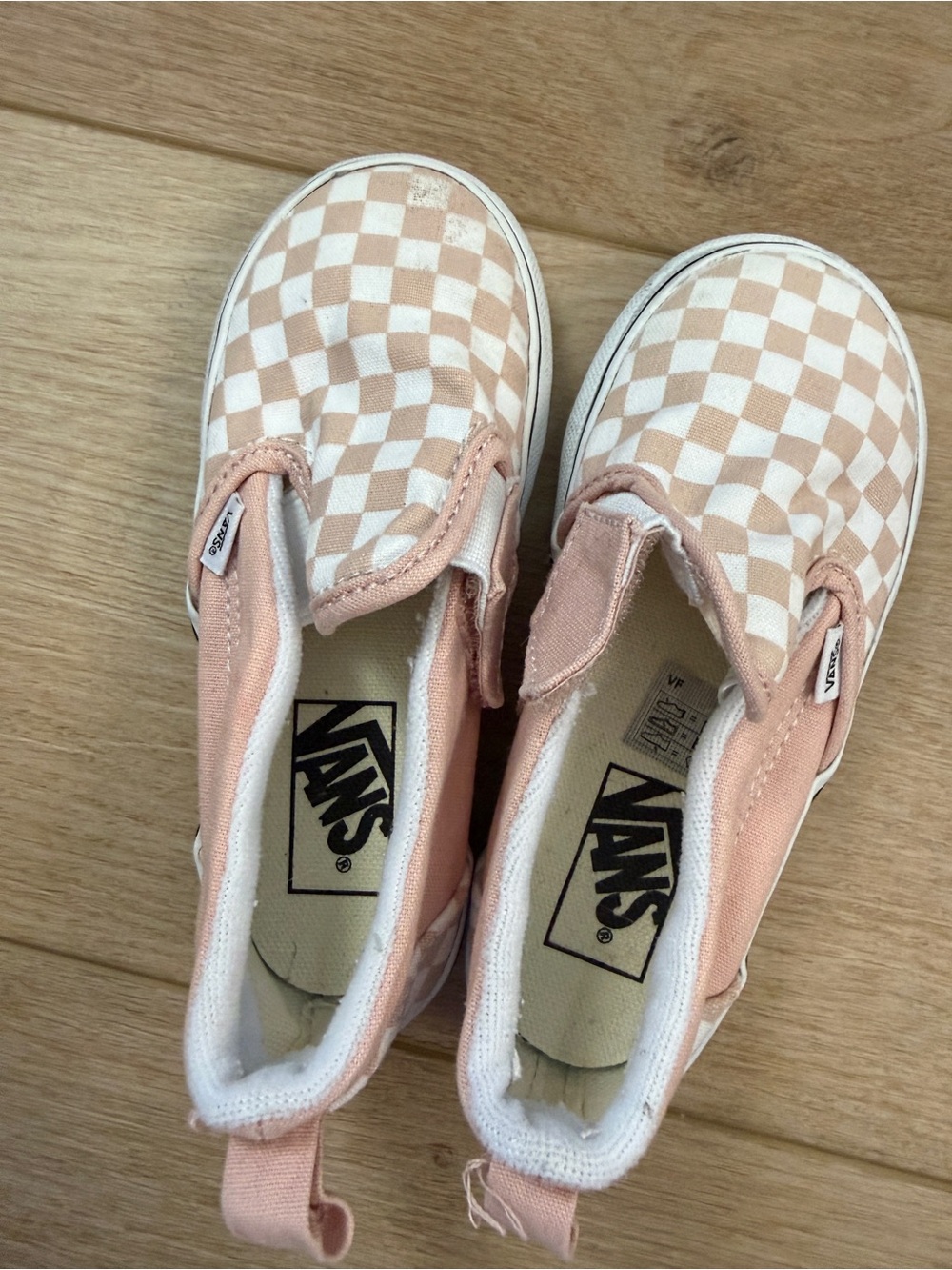Vans Kids Slip-On Checkerboard Sneakers in Light Pink and White